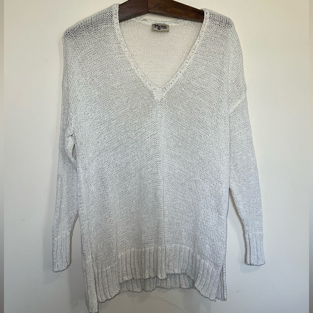 Show Me Your MuMu White V-Neck Sweater with Relaxed Fit